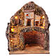 Krippenszenerie mit Grotte, Miniatur-Haus vor Felswand und Beleuchtung, neapolitanischer Stil, für 12 cm Figuren, 35x25x20 cm s1