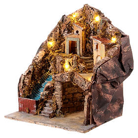 Setting for Nativity Scene with stone waterfall for 12 cm Neapolitan Nativity Scene, 45x35x35 cm