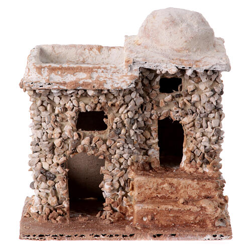 Miniature stone house with steps for 3 cm Neapolitan Nativity Scene, background setting, 12x12x10 cm 1