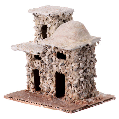 Miniatur-Doppelhaus mit Steinmauerwerk, arabischer Stil, Krippenzubehör, für neapolitanische 3 cm Krippe, 10x10x5 cm 3