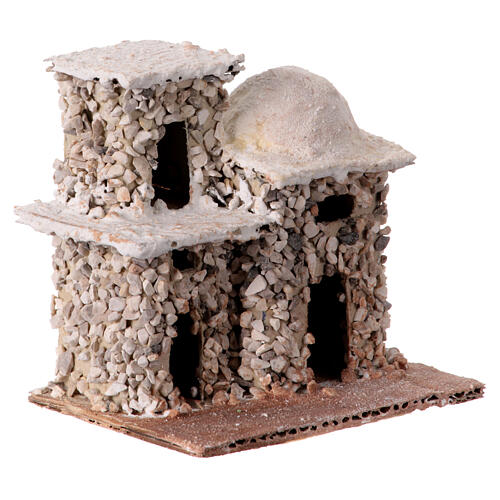 Miniatur-Doppelhaus mit Steinmauerwerk, arabischer Stil, Krippenzubehör, für neapolitanische 3 cm Krippe, 10x10x5 cm 5