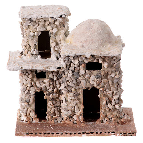 Double stone house in Arabic style for 3 cm Neapolitan Nativity Scene, background setting, 10x10x5 cm 1