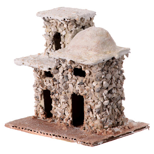 Double stone house in Arabic style for 3 cm Neapolitan Nativity Scene, background setting, 10x10x5 cm 3