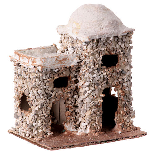 Miniatur-Doppelhaus mit Steinmauerwerk, arabischer Stil, Krippenzubehör, für neapolitanische 4 cm Krippe, 10x10x5 cm 3