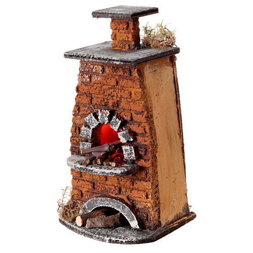 Forno em ângulo presépio napolitano 10 cm luz efeito chama 15x10x5 cm 2