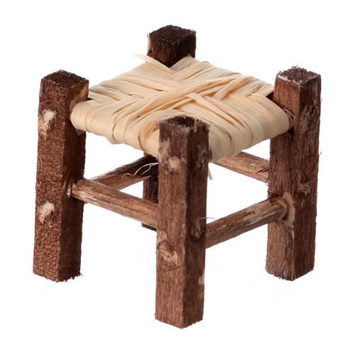 Stool for 4-6 cm Neapolitan Nativity Scene, wood and straw, real h. 2 cm 2