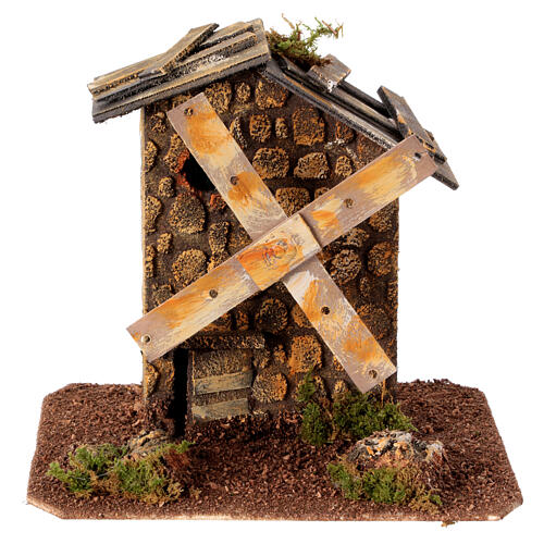 Windmill for4 cm Neapolitan Nativity Scene, wood and cork, 15x20x15 cm 1