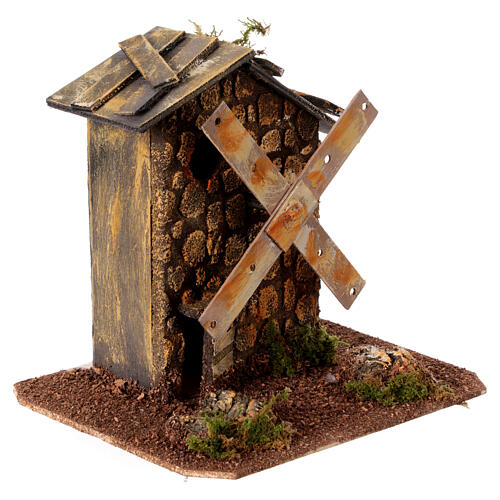 Młyn do szopki neapolitańskiej 4 cm, drewno, korek, 15x20x15 cm 3
