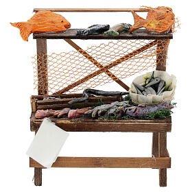 Fishmonger's stall with terracotta seafood for 12 cm Neapolitan Nativity Scene, 10x10x5 cm