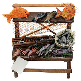 Fishmonger's stall with terracotta seafood for 12 cm Neapolitan Nativity Scene, 10x10x5 cm