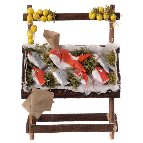 Fishmonger's stall with terracotta seafood for 12 cm Neapolitan Nativity Scene, 10x10x5 cm 1