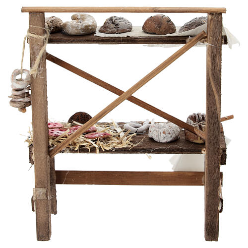 Verkaufsstand mit Gebäck, Krippenzubehör, neapolitanischer Stil, für 12 cm Krippe, 15x10x5 cm 5