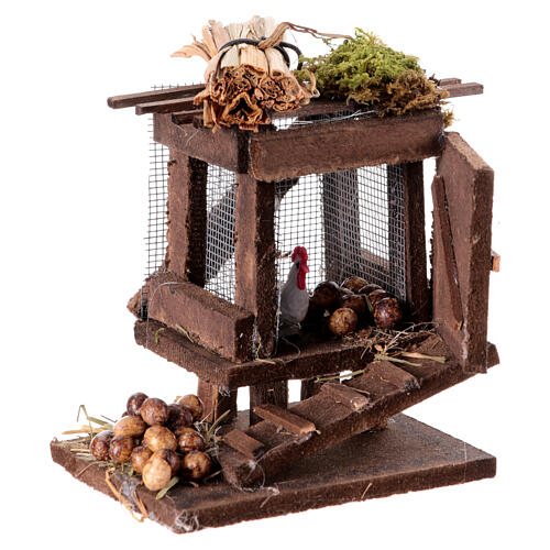 Wooden henhouse with eggs and hens for 12 cm Neapolitan Nativity Scene, 10x10x10 cm 2