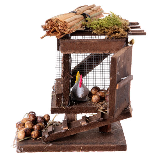 Pollaio legno con galline uova presepe 12 cm Napoli 10x10x10 cm 1