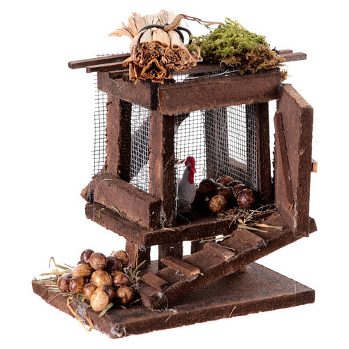 Pollaio legno con galline uova presepe 12 cm Napoli 10x10x10 cm 2
