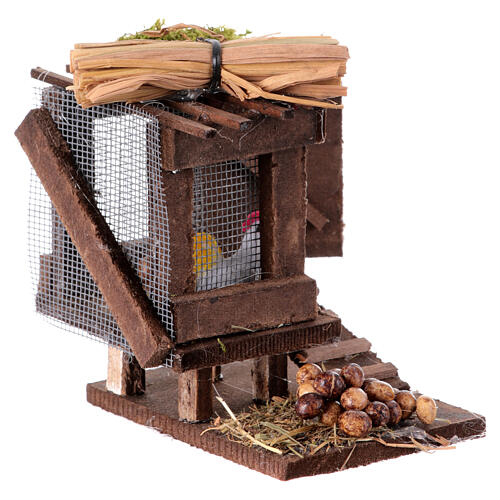Pollaio legno con galline uova presepe 12 cm Napoli 10x10x10 cm 3