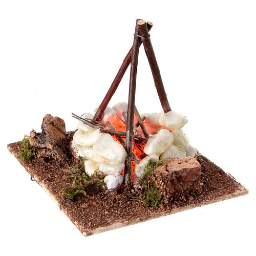 Bonfire with white stones and flickering light for 12 cm Neapolitan Nativity Scene, 15x15x15 cm 2