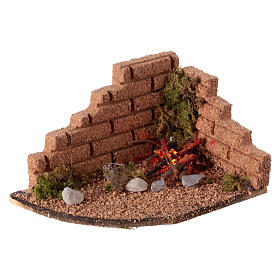 Corner bonfire with cork walls and light for 8-12 cm Neapolitan Nativity Scene, 5x10x5 cm