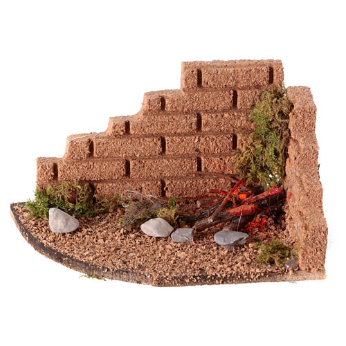 Corner bonfire with cork walls and light for 8-12 cm Neapolitan Nativity Scene, 5x10x5 cm 2