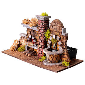 Scena forno e fontana presepe napoletano 8 cm illuminato 15x25x10 cm