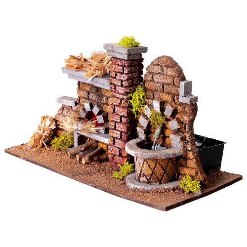 Scena z piecem i fontanną do szopki neapolitańskiej 8 cm, z oświetleniem, 15x25x10 cm 2