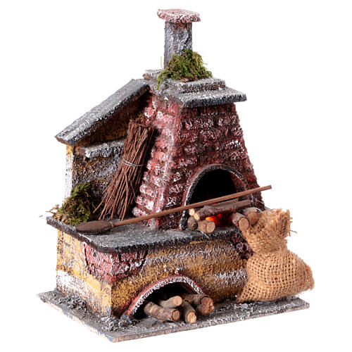 Illuminated oven for 12 cm Neapolitan Nativity Scene, painted cork, 20x15x10 cm 3