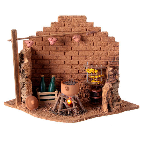 Setting with terracotta pot on a bonefire for 10 cm Neapolitan Nativity Scene, 20x25x20 cm 1