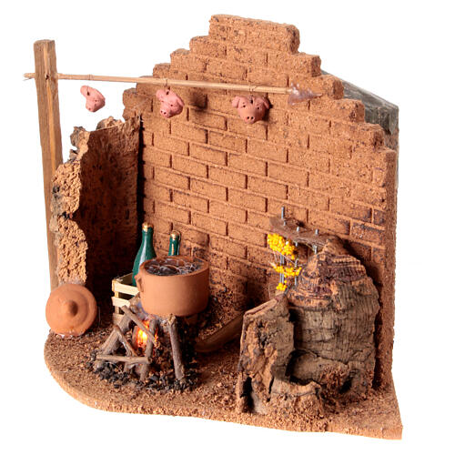 Setting with terracotta pot on a bonefire for 10 cm Neapolitan Nativity Scene, 20x25x20 cm 3