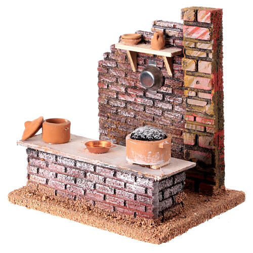 Scena kuchni do szopki neapolitańskiej 12 cm, z wrzącą wodą, 20x20x15 cm 3