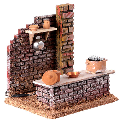 Scena kuchni do szopki neapolitańskiej 12 cm, z wrzącą wodą, 20x20x15 cm 4