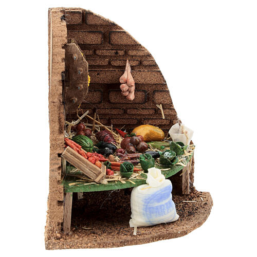 Mauerecke mit Gemüse-Verkaufsstand, Krippenzubehör, neapolitanischer Stil, für 12 cm Krippe, 15x15x10 cm 4