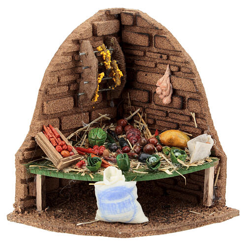 Angolo banco verdure presepe 12 cm Napoli sughero 15x15x10 cm 1