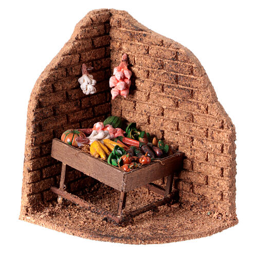 Canto com banca de vegetais presépio Nápoles 12 cm cortiça 15x15x10 cm 1