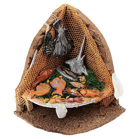 Mauerecke mit Fisch-Verkaufsstand, Krippenzubehör, neapolitanischer Stil, für 12 cm Krippe, 15x15x10 cm