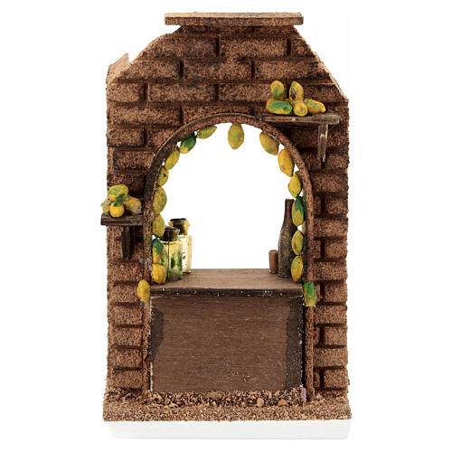 Mauer mit Bogenöffnung und Limonaden-Verkausfsstand, Krippenzubehör, neapolitanischer Stil, für 10 cm Krippe, 15x15x10 cm 1