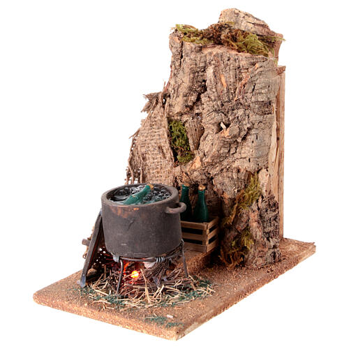 Scena bollitoio bottiglie vino presepe 12 cm Napoli 25x15x25 cm 3