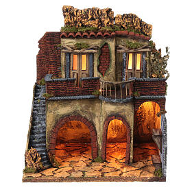 Neapolitan village colored balcony nativity scene 12 cm 45x40x30 cm