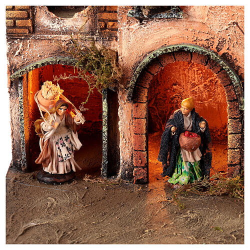 Krippenszenerie, 2 Grotten, Bergdorf vor Felsmassiv, Brunnen, neapolitanischer Stil, für 10 cm Figuren, 35x45x30 cm 2