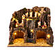 Krippenszenerie, 2 Grotten, Bergdorf vor Felsmassiv, Brunnen, neapolitanischer Stil, für 10 cm Figuren, 35x45x30 cm s1