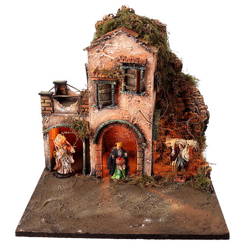 Borgo fontana portone presepe 10 cm Napoli 35x45x30 cm 1