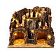 Village crèche napolitaine 12 cm deux grottes fontaine lumières 40x45x30 cm s1