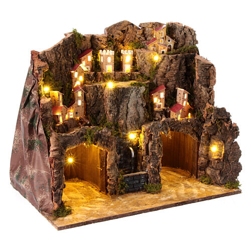 Nativity scene village 12 cm Neapolitan two caves fountain lights 40x45x30 cm 3