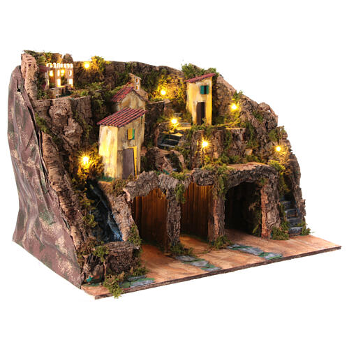 Village with lateral waterfall and three caves for 10-12 cm Neapolitan Nativity Scene, 45x60x45 cm 3