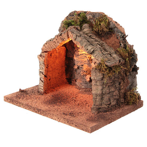 Capanna sughero presepe 12-14 cm napoletano illuminata 25x35x25 cm 2