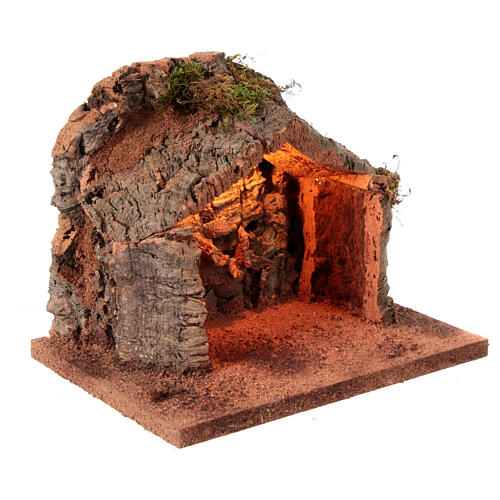 Neapolitan nativity scene cork stable 12-14 cm illuminated 25x35x25 cm 3