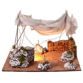 Namiot arabski, szopka neapolitańska 14 cm, z oświetleniem, 25x35x30 cm