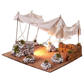 Namiot arabski, szopka neapolitańska 14 cm, z oświetleniem, 25x35x30 cm