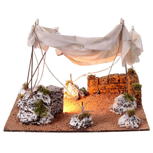 Namiot arabski, szopka neapolitańska 14 cm, z oświetleniem, 25x35x30 cm 1