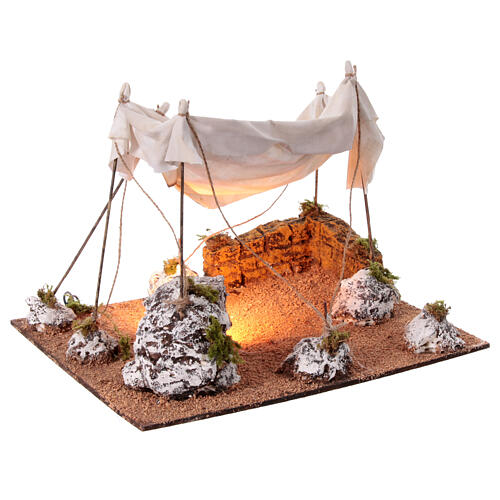 Namiot arabski, szopka neapolitańska 14 cm, z oświetleniem, 25x35x30 cm 3