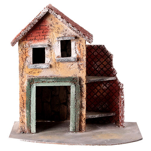 Cork and wooden houses, different models, 10 cm Neapolitan Nativity Scene, 30x25x15 cm 1